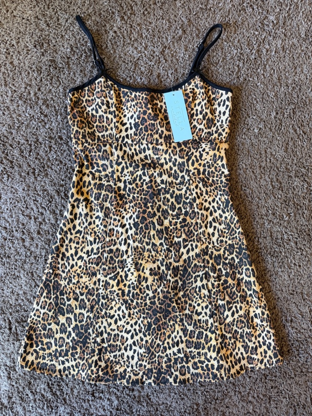 Stellah Leopard-Print Cami Mini Dress in Black and Tan